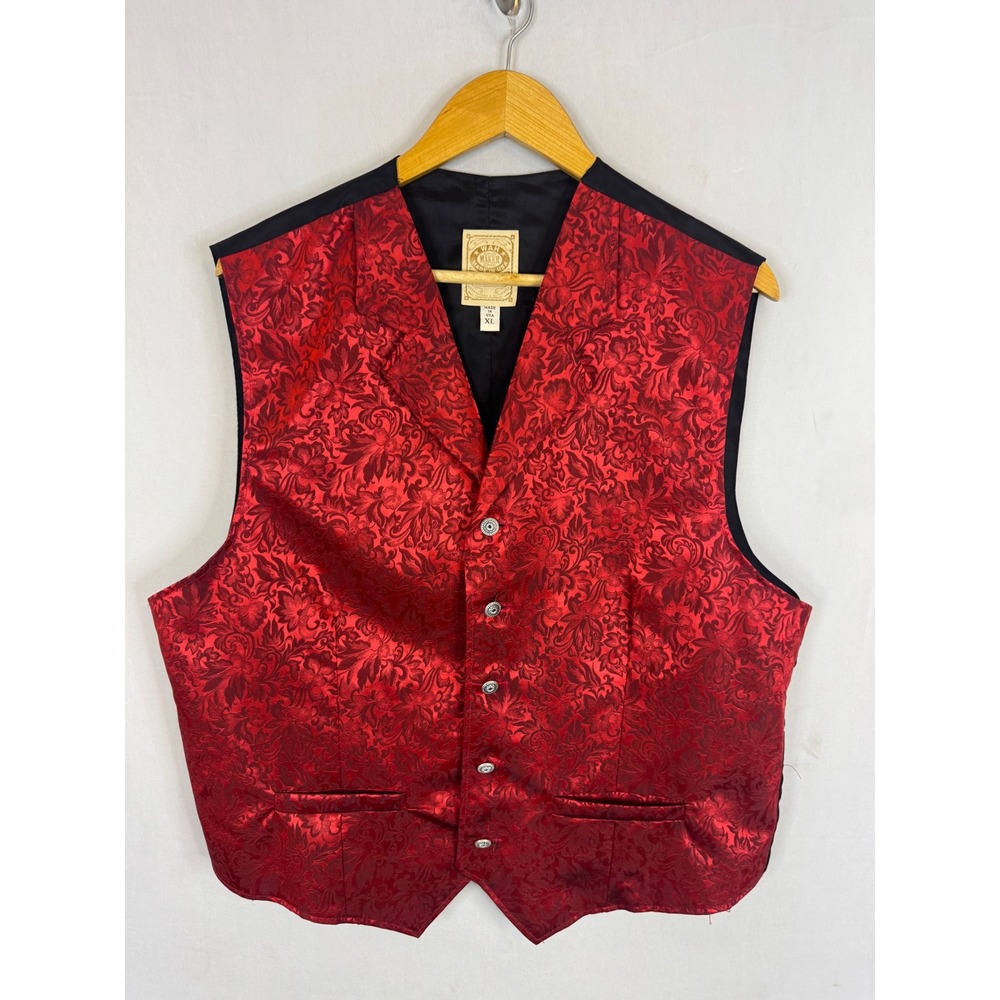 Wah Maker Frontier Clothing Mens XL Red Silk Damask Western Victorian Vest USA
